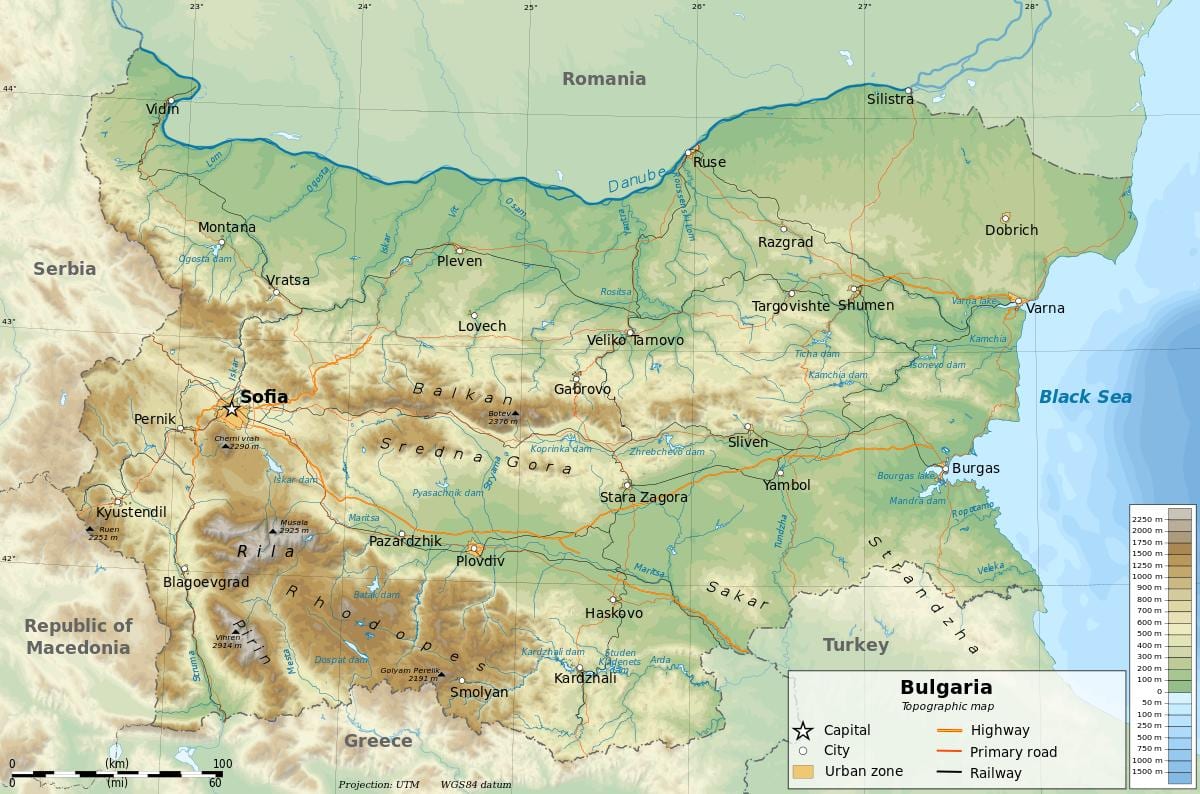 harta e Bullgarisë gjeografi