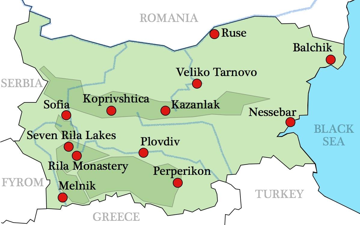 harta e bullgarisë manastiret